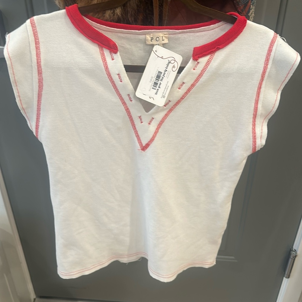 New with tags, POL white and red shirt, size small